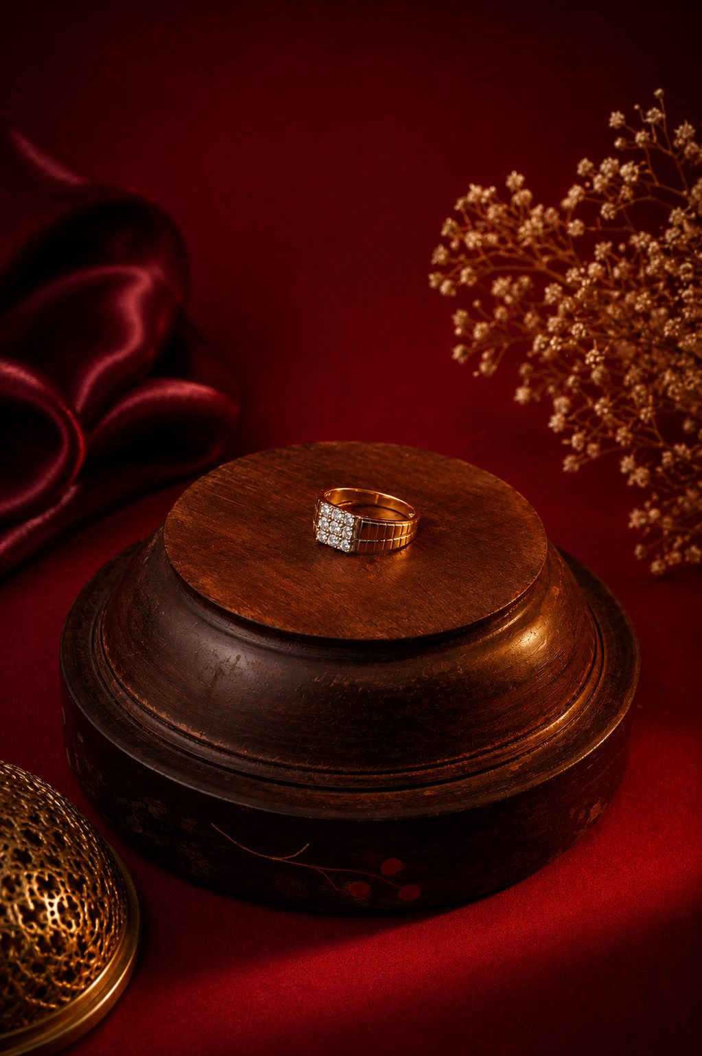 Brilliant-cut diamond rings on marble surface